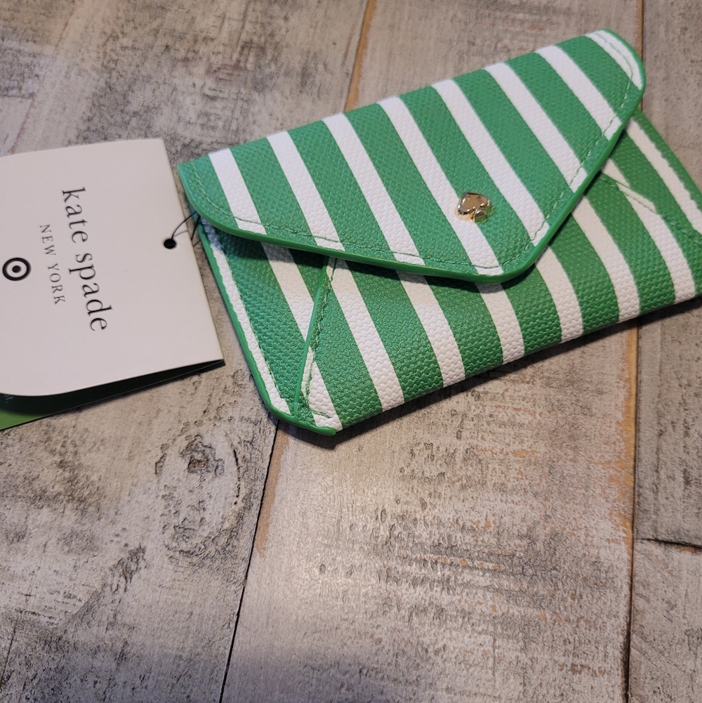 NWT Kate Spade Green Striped Card Holder/Coin Purse